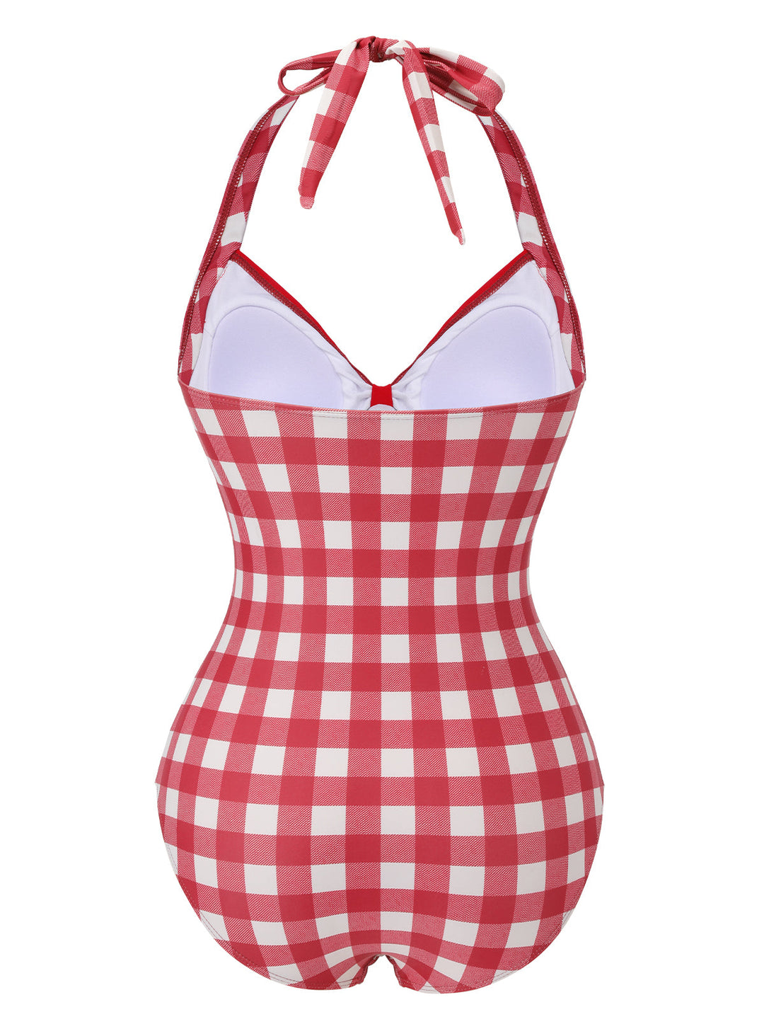 Red Plaids Added Bowknot Swimsuit, vintage swimsuit, swimwear - perfect for women who love vintage and retro fashion