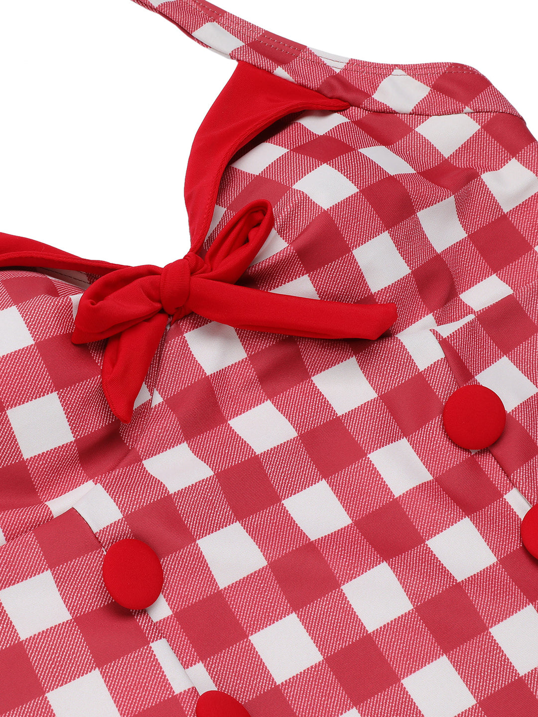 Red Plaids Added Bowknot Swimsuit, vintage swimsuit, swimwear - perfect for women who love vintage and retro fashion