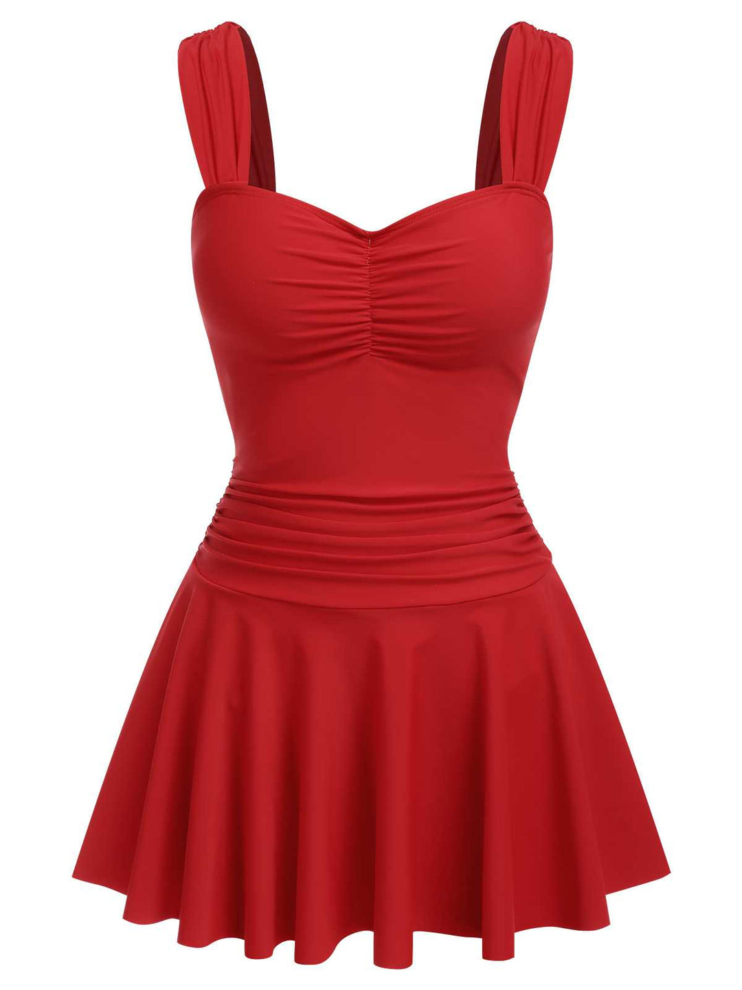 Red 1950s Pleated Solid One-Piece Swimsuit: 1950s Riviera elegance, reimagined for her