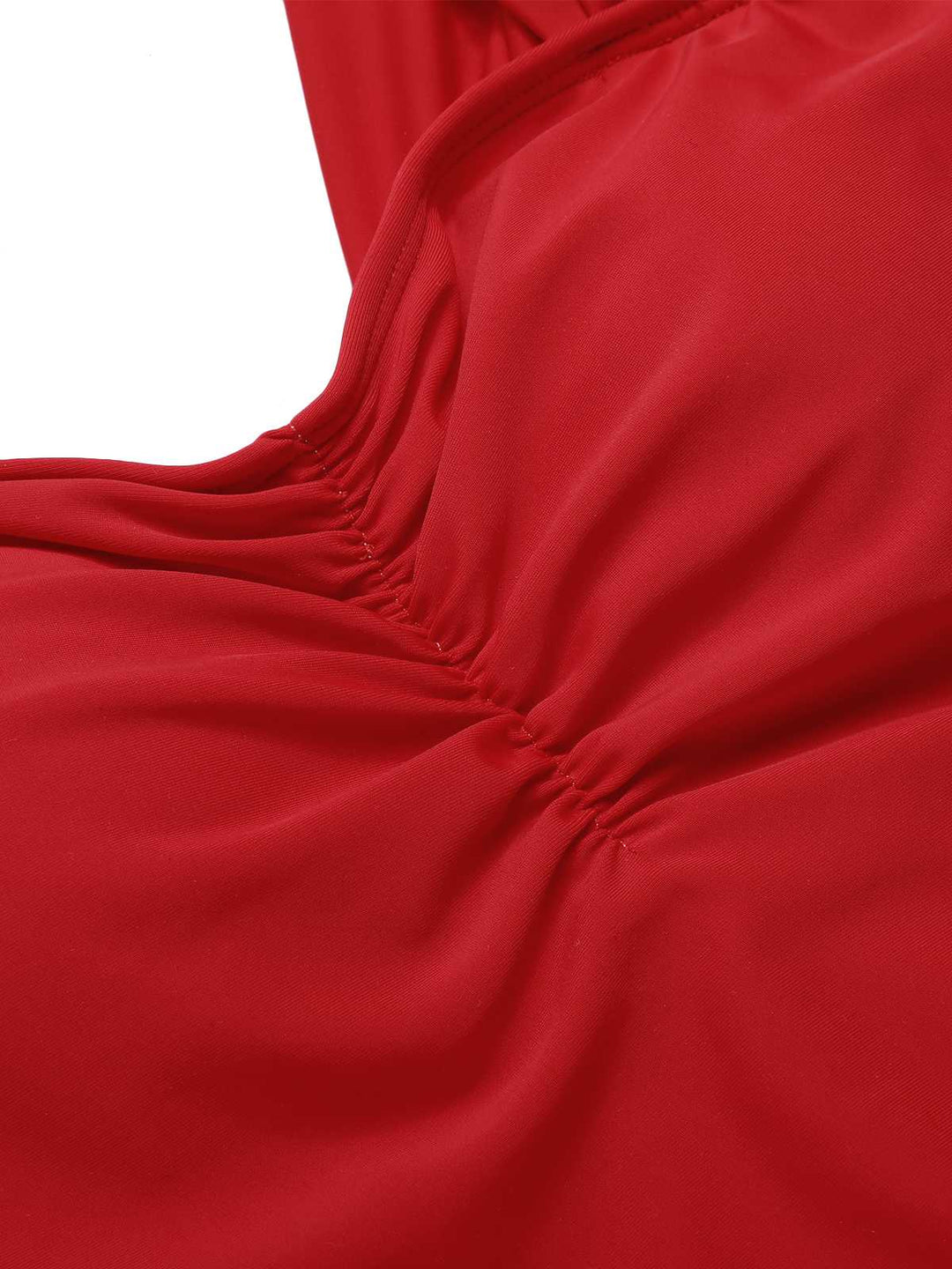 Red 1950s Pleated Solid One-Piece Swimsuit — 1950s poolside glamour meets sun-drenched confidence