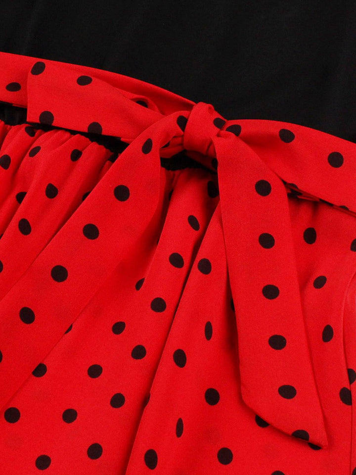 Red 1950s Polka Dot Patchwork Belt Dress: where 1950s romance meets her modern spirit