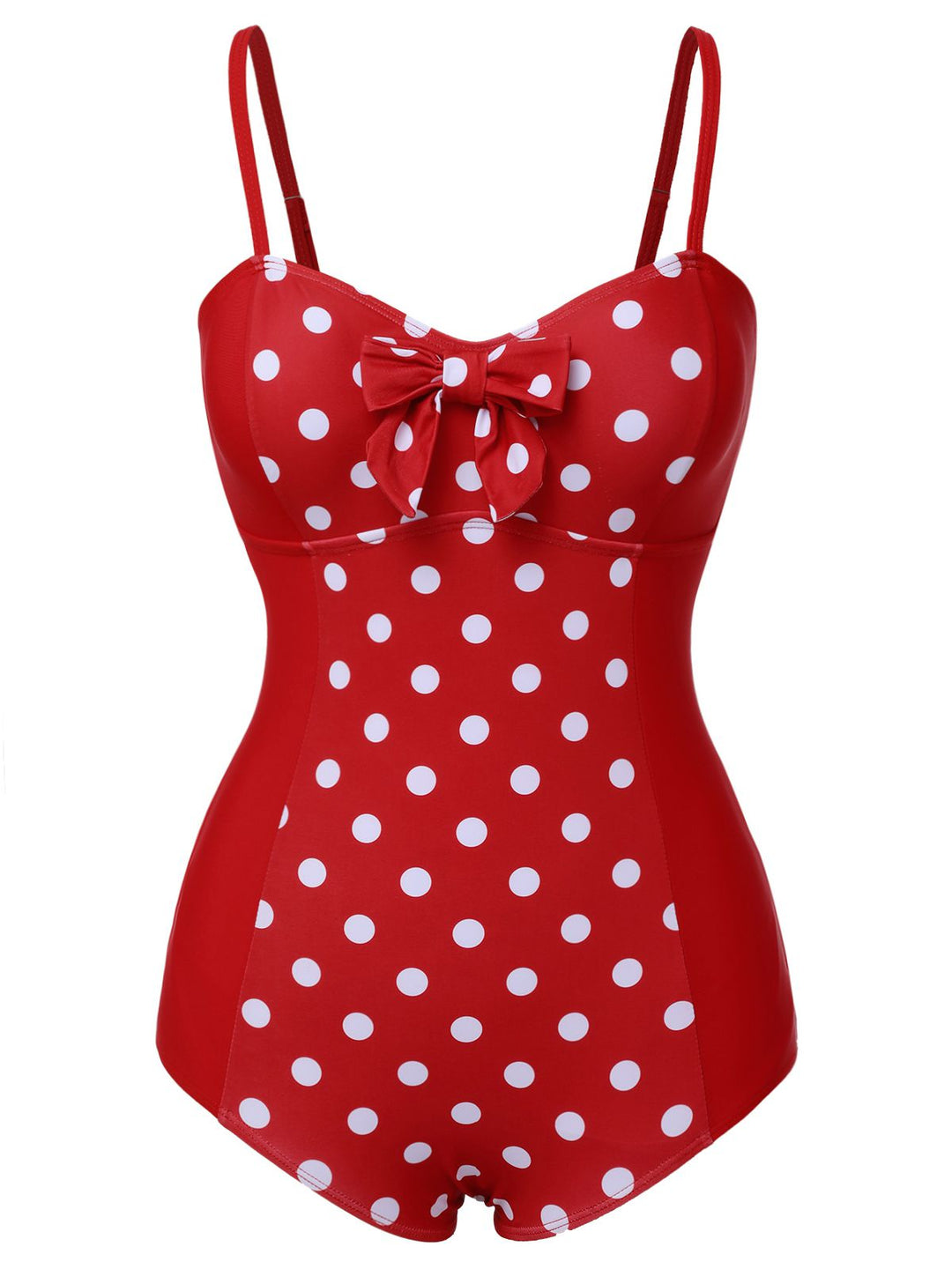 Red 1950s Polka Dot Patchwork Strap Swimsuit, vintage swimsuit, pin-up swimwear - perfect for women who love vintage and retro fashion