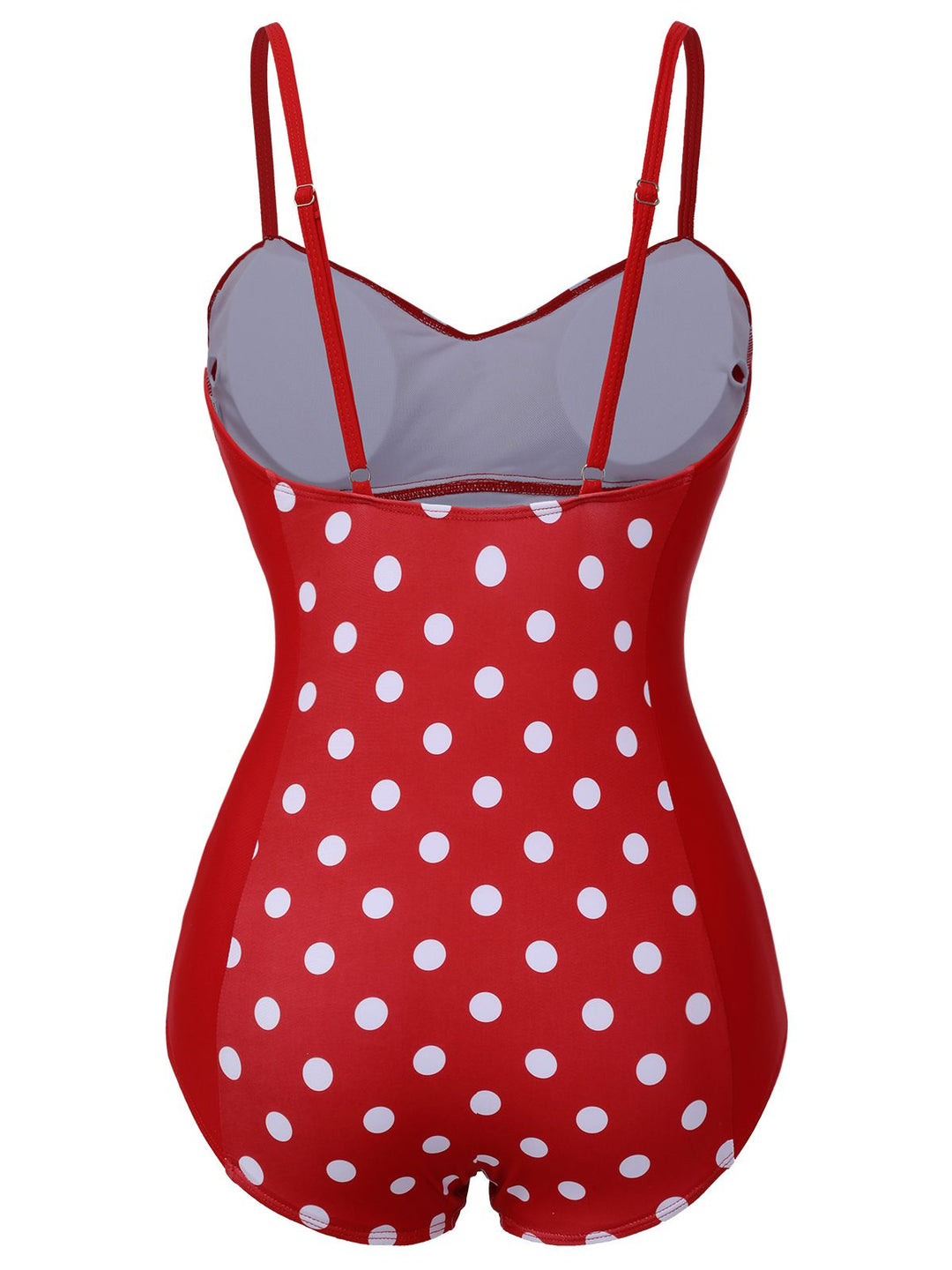 Red 1950s Polka Dot Patchwork Strap Swimsuit, vintage swimsuit, pin-up swimwear - perfect for women who love vintage and retro fashion