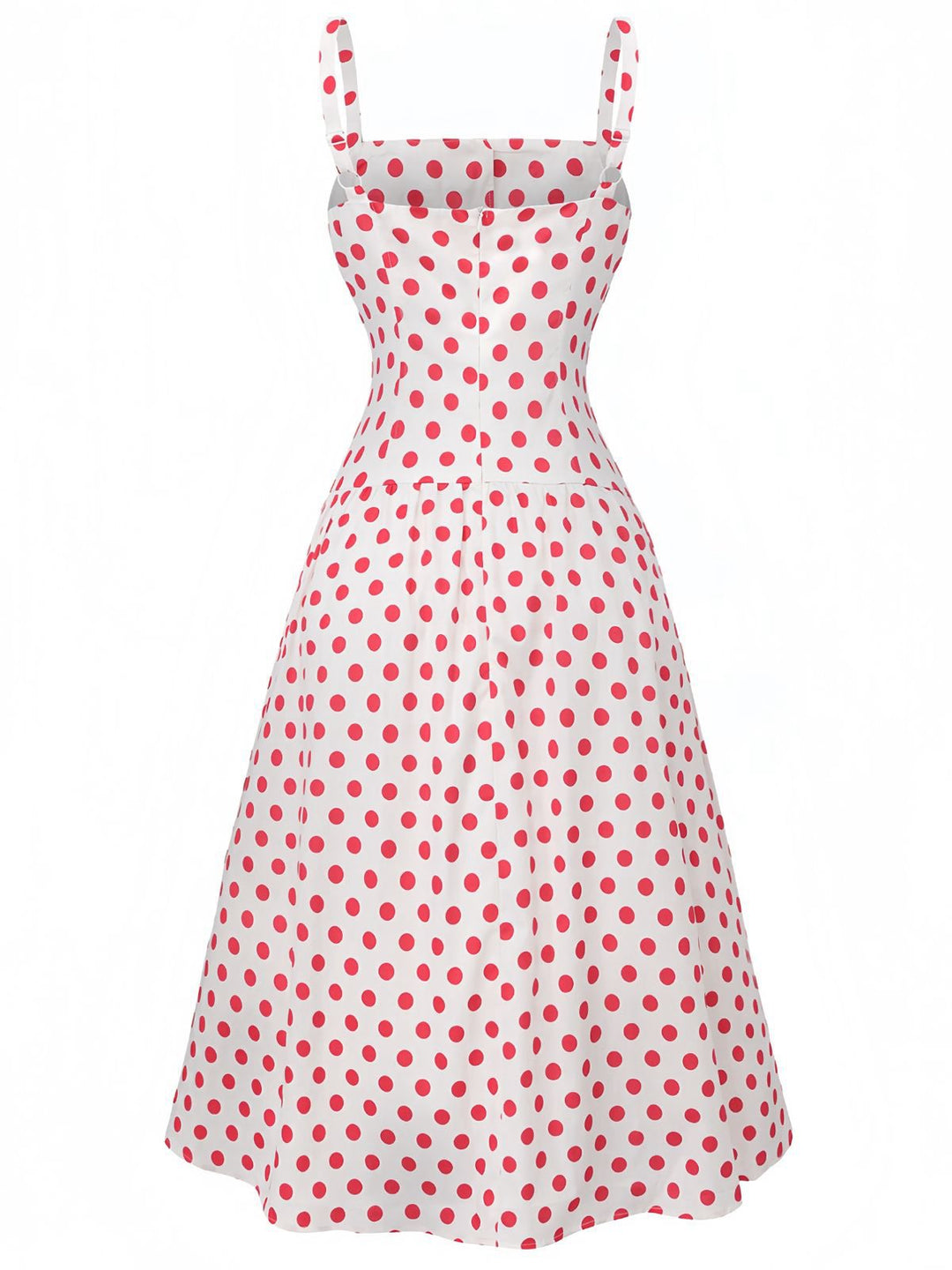 Red 1950s Polka Dot Square Neck Wide Strap Dress - vintage dress, retro fashion, rockabilly
