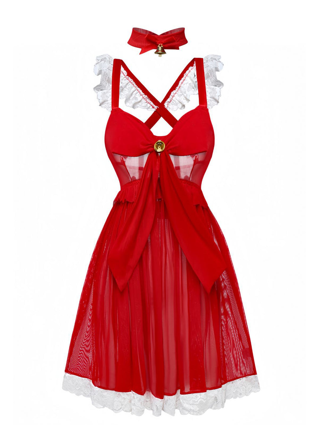 Red Ruffle Strap Lace Sheer Nightdress - vintage dress, retro fashion, rockabilly