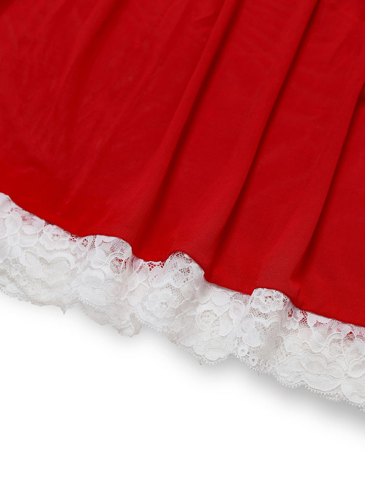 Red Ruffle Strap Lace Sheer Nightdress - vintage dress, retro fashion, rockabilly