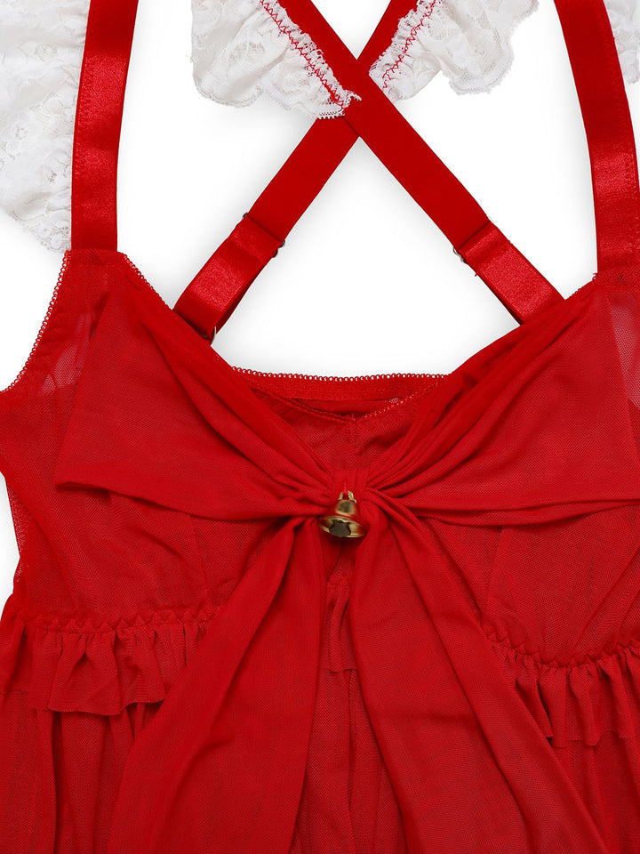 Red Ruffle Strap Lace Sheer Nightdress - vintage dress, retro fashion, rockabilly