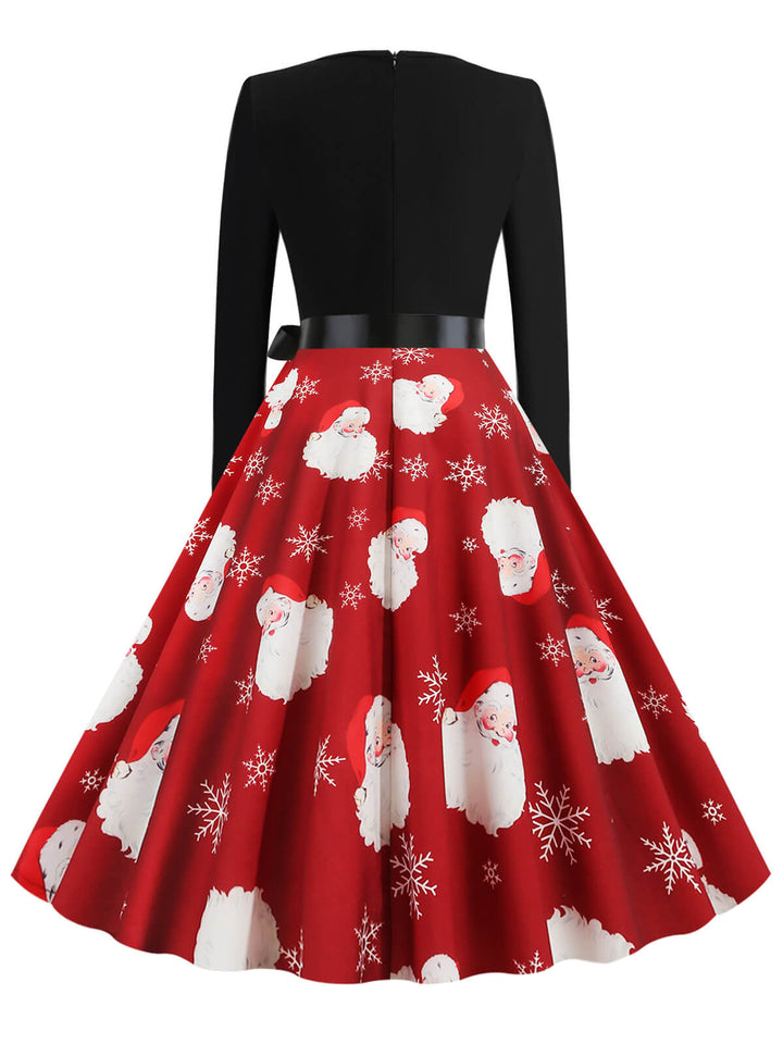 Red 1950s Santa Claus V-Neck Belt Dress — vintage elegance for the modern woman