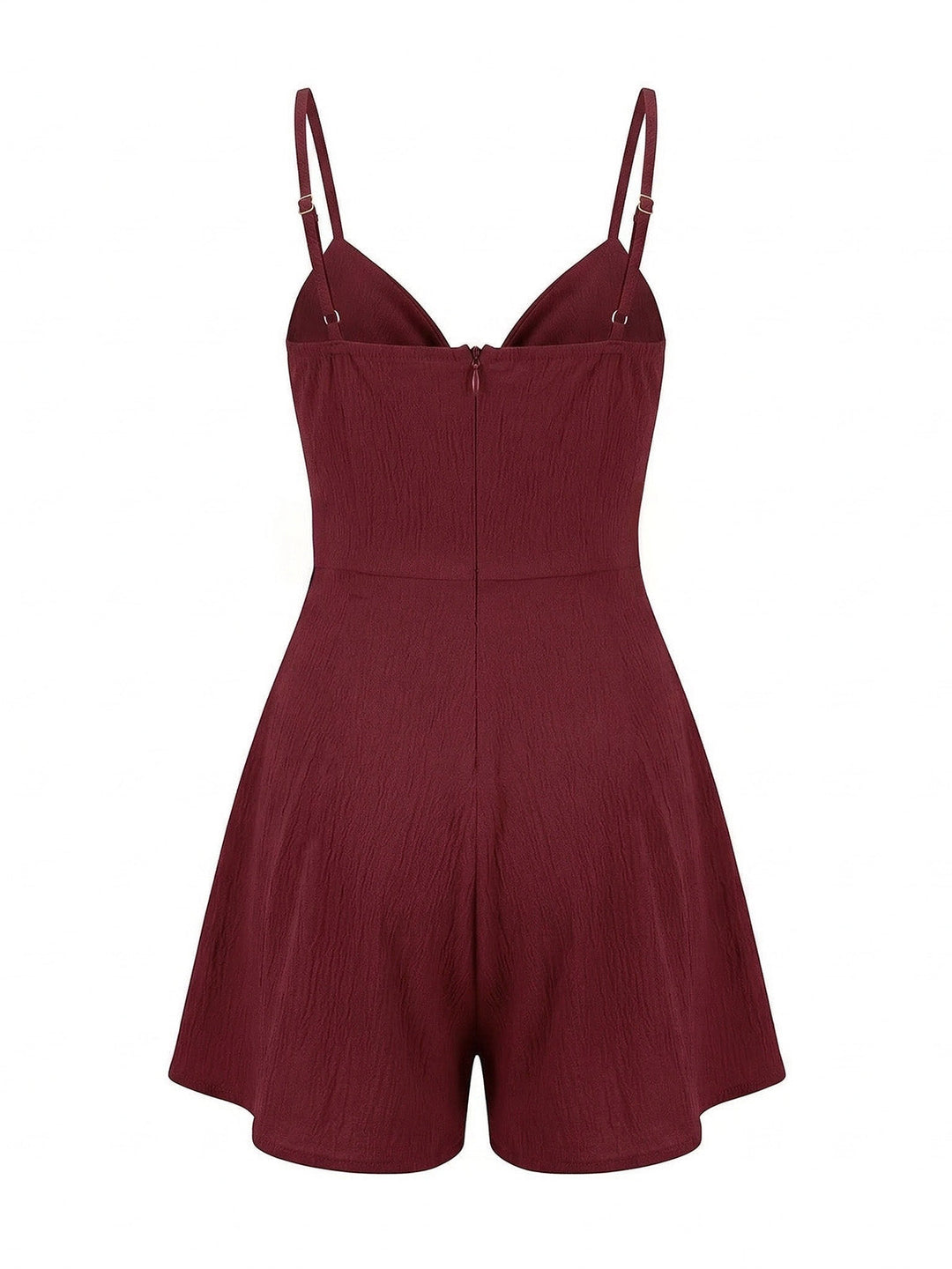 Red 1950s Solid Bow Spaghetti Strap Textured Romper - vintage romper, retro jumpsuit for vintage lovers