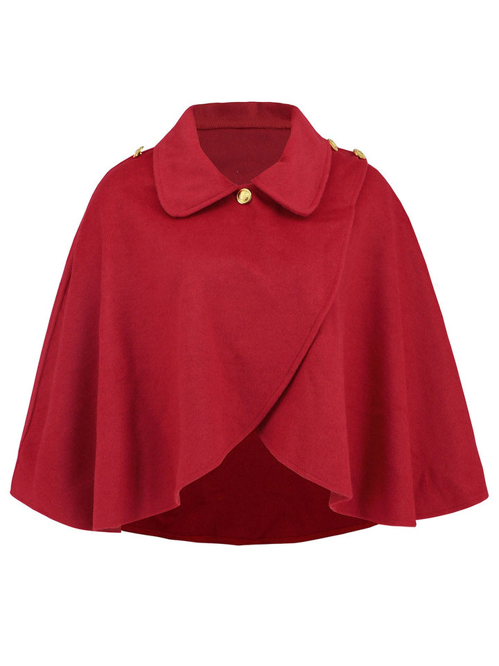 Red 1950s Solid Lapel Cloak Coat - vintage fashion, style, elegant red
