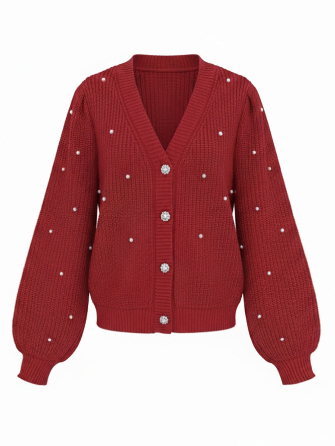 Red 1950s Solid Pearl Beading Loose Knit Cardigan, vintage fashion, retro style - perfect for women who love vintage and retro fashion