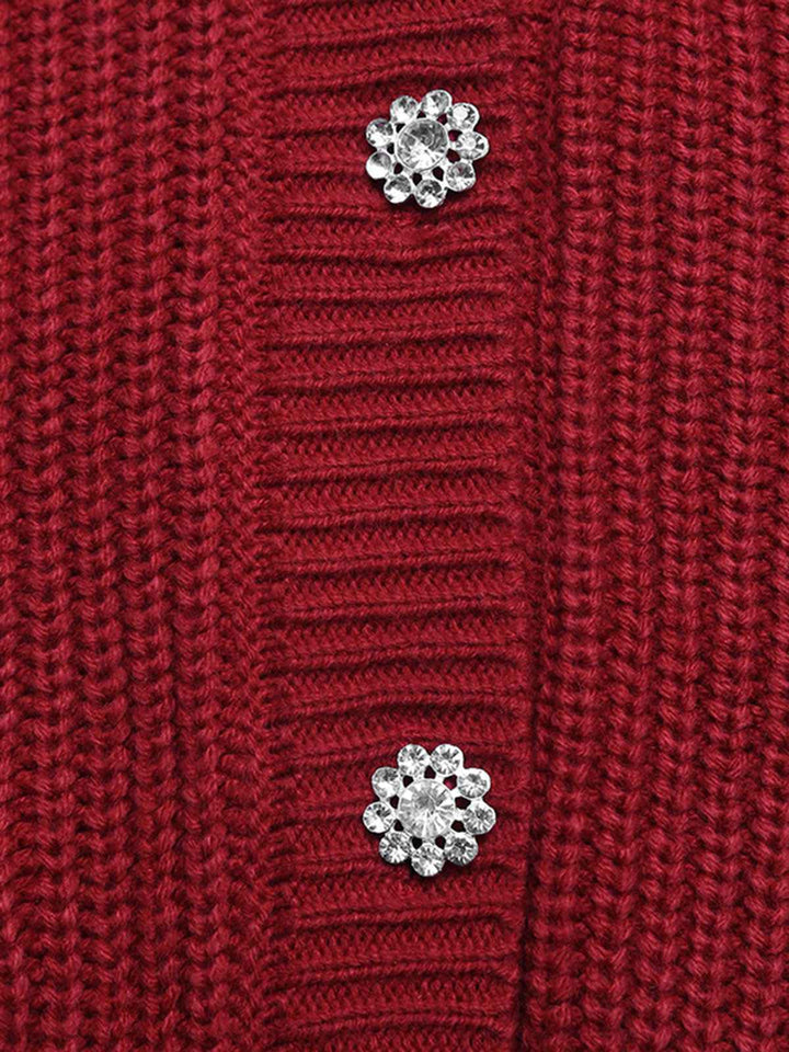 Red 1950s Solid Pearl Beading Loose Knit Cardigan, vintage fashion, retro style - perfect for women who love vintage and retro fashion