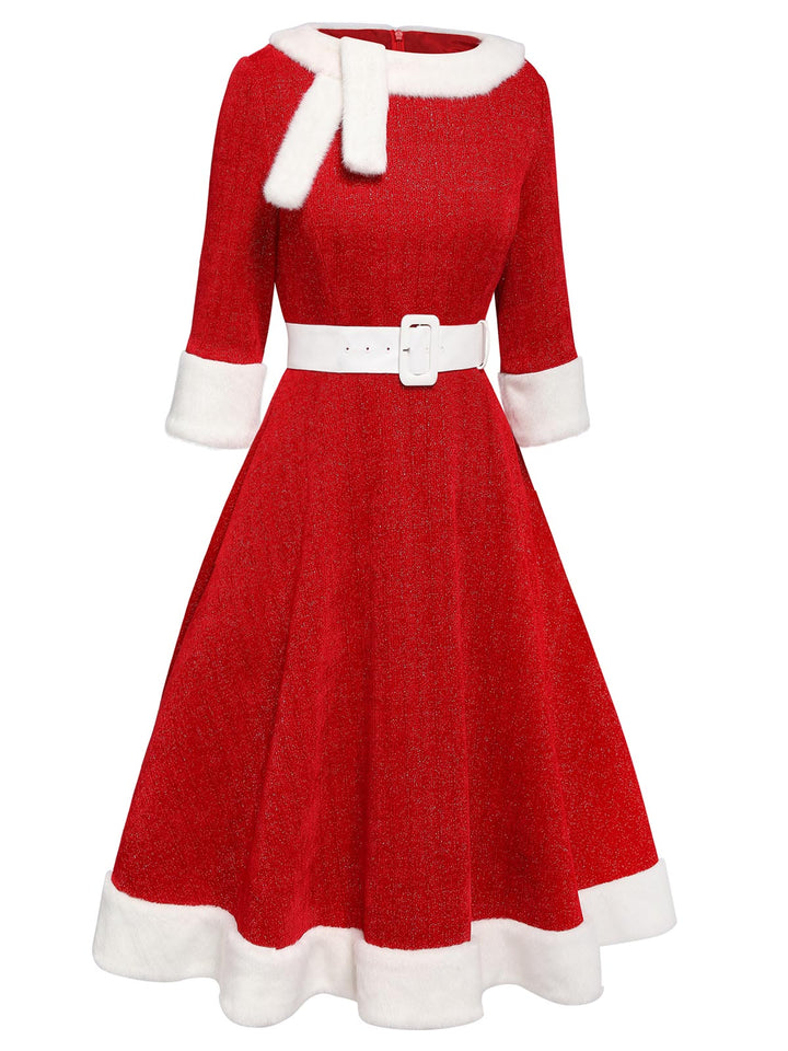 Red 1950s Solid Plush Christmas Dress — vintage elegance for the modern woman