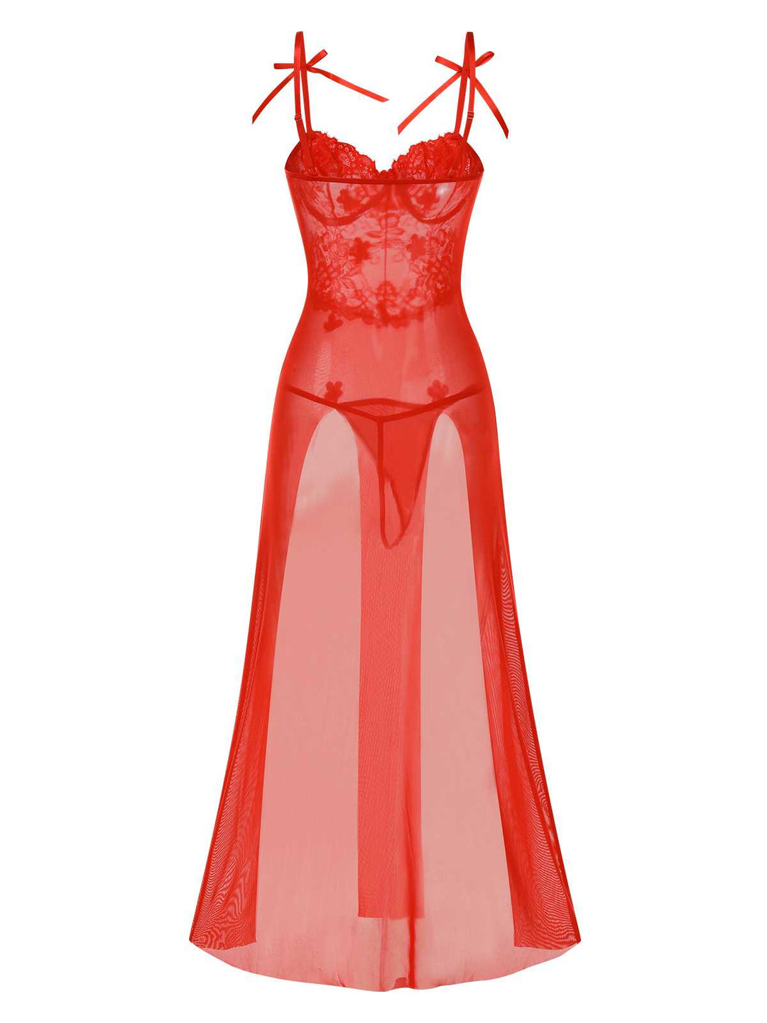 Red Spaghetti Strap Lace 3D Flower Nightgown - vintage nightgown, retro sleepwear, elegant red