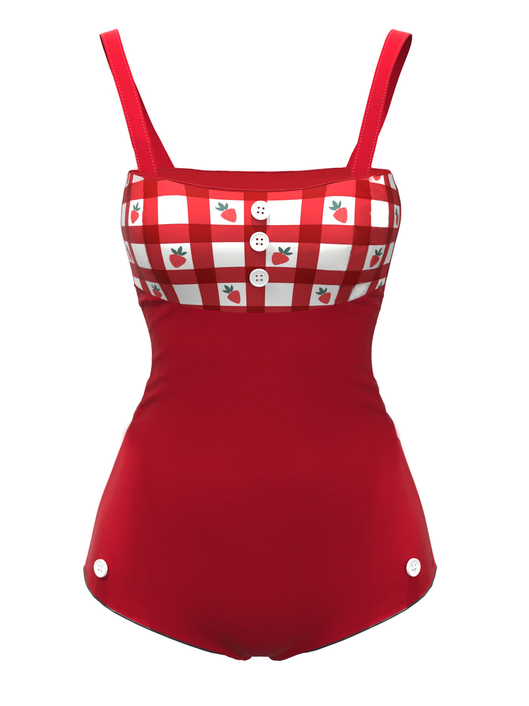 Red 1950s Strawberry Plaid Suspender Swimsuit, vintage swimsuit, pin-up swimwear - perfect for women who love vintage and retro fashion
