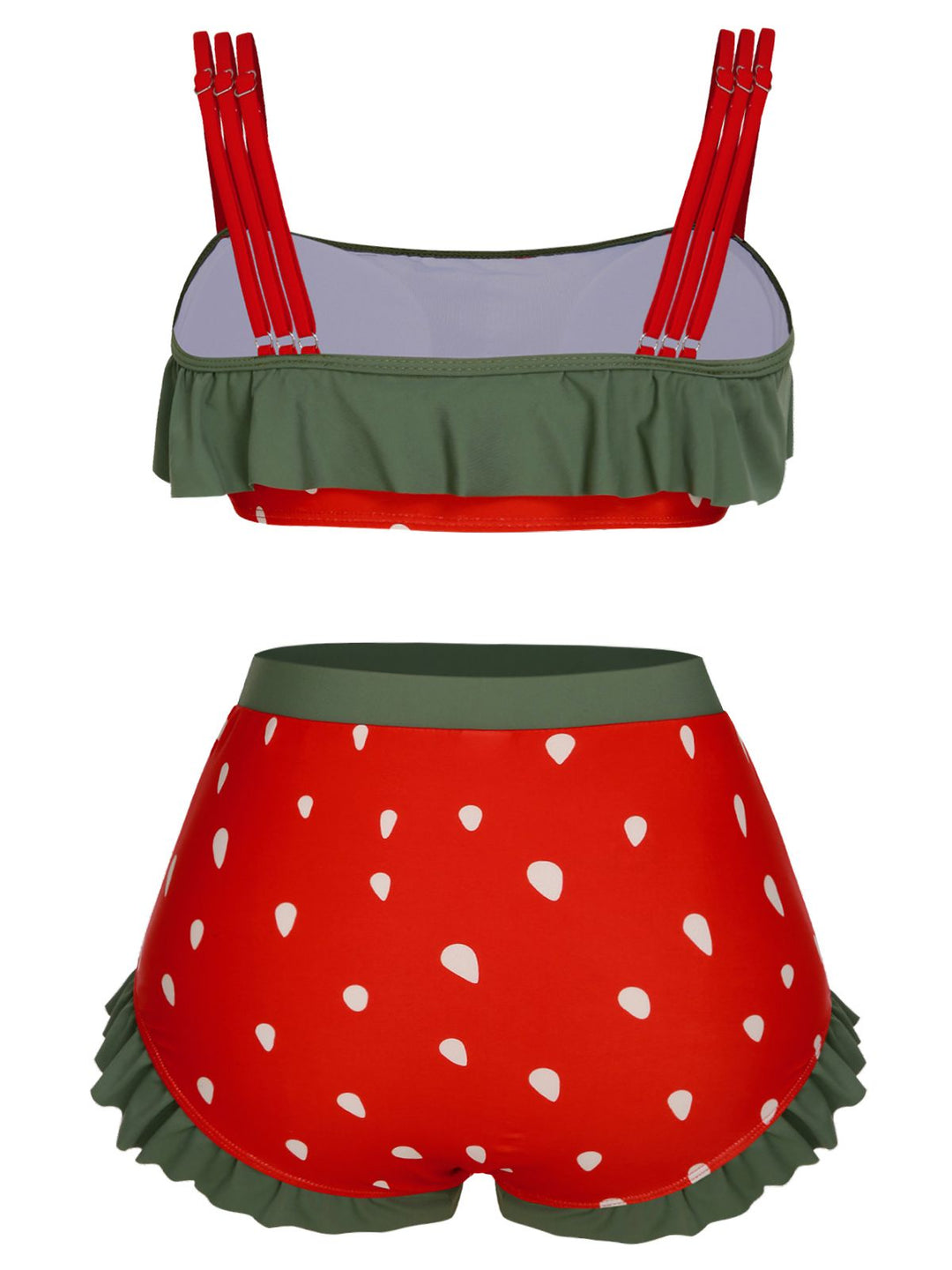 [Plus Size] Red 1950s Strawberry Ruffle Strap Swimsuit, vintage swimsuit, pin-up swimwear - perfect for women who love vintage and retro fashion