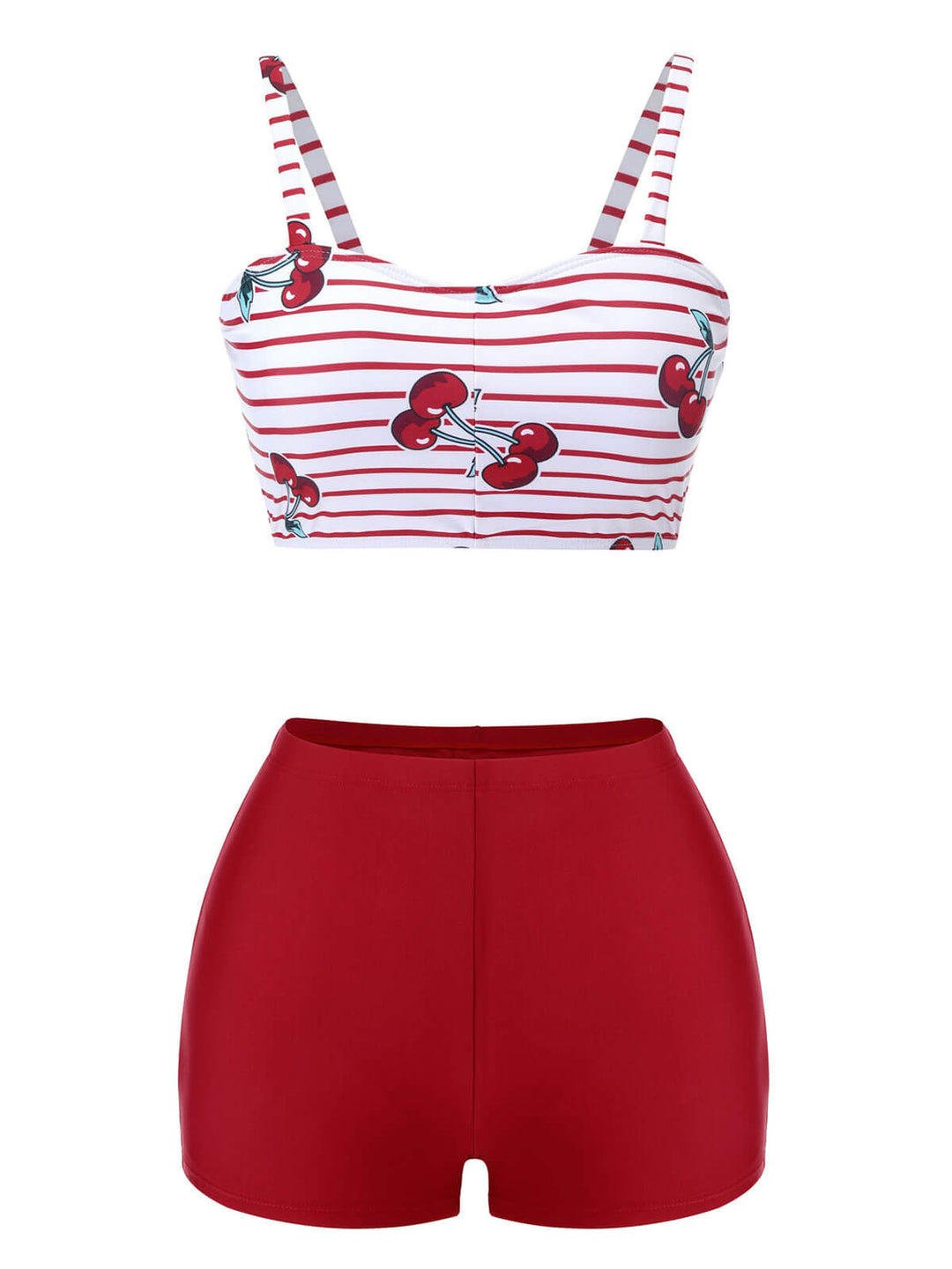 Red 1950s Striped Cherry Strap Swimsuit, vintage swimsuit, pin-up swimwear - perfect for women who love vintage and retro fashion