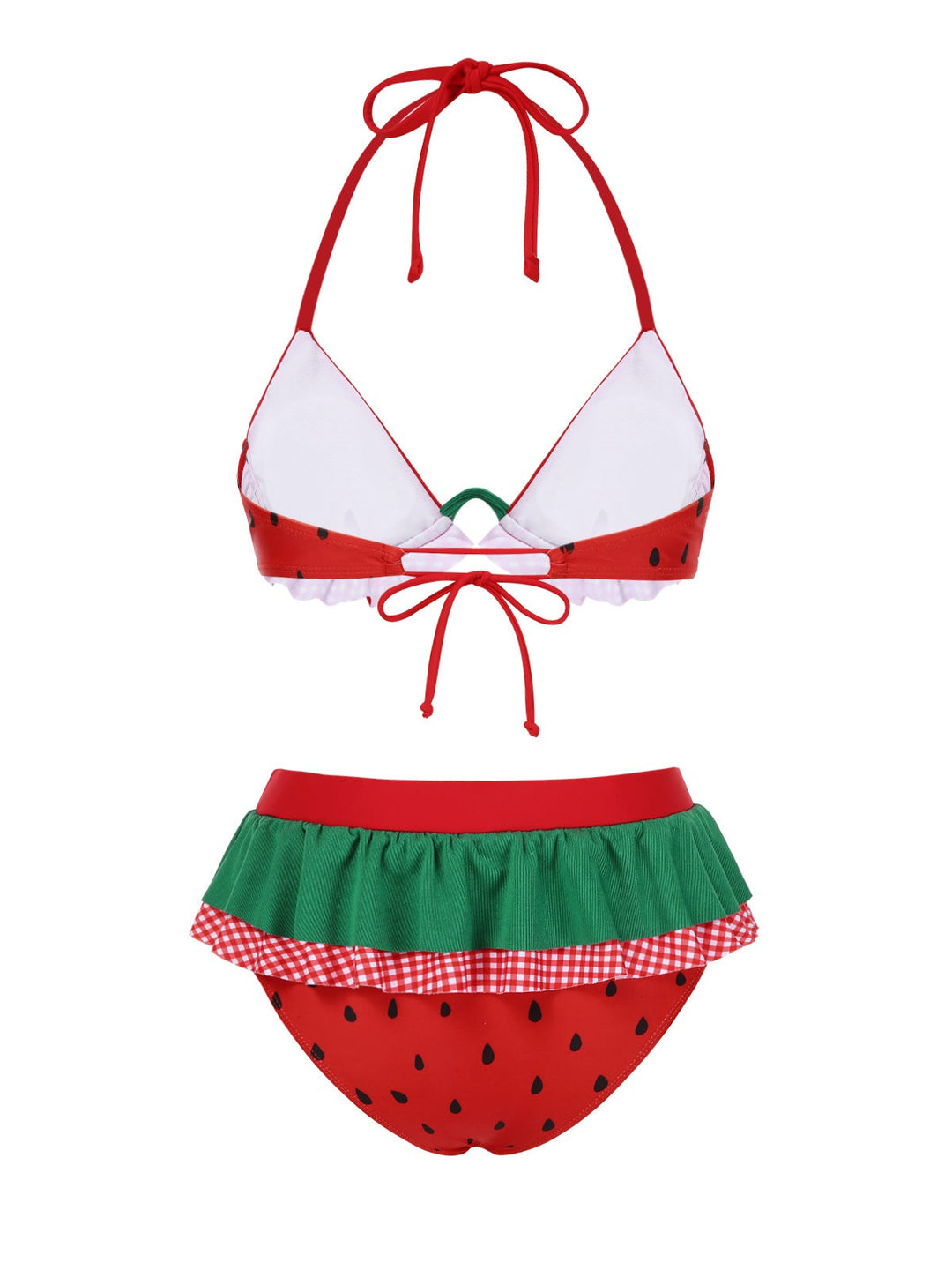 Red Watermelon Ruffled Bikini Set - vintage fashion, retro style, elegant red