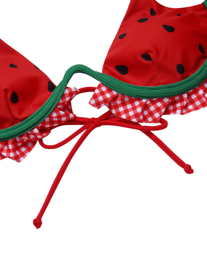 Red Watermelon Ruffled Bikini Set - vintage fashion, retro style, elegant red