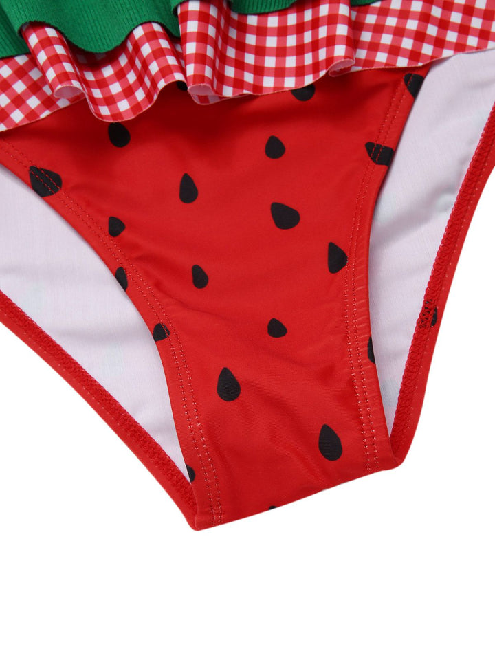 Red Watermelon Ruffled Bikini Set - vintage fashion, retro style, elegant red