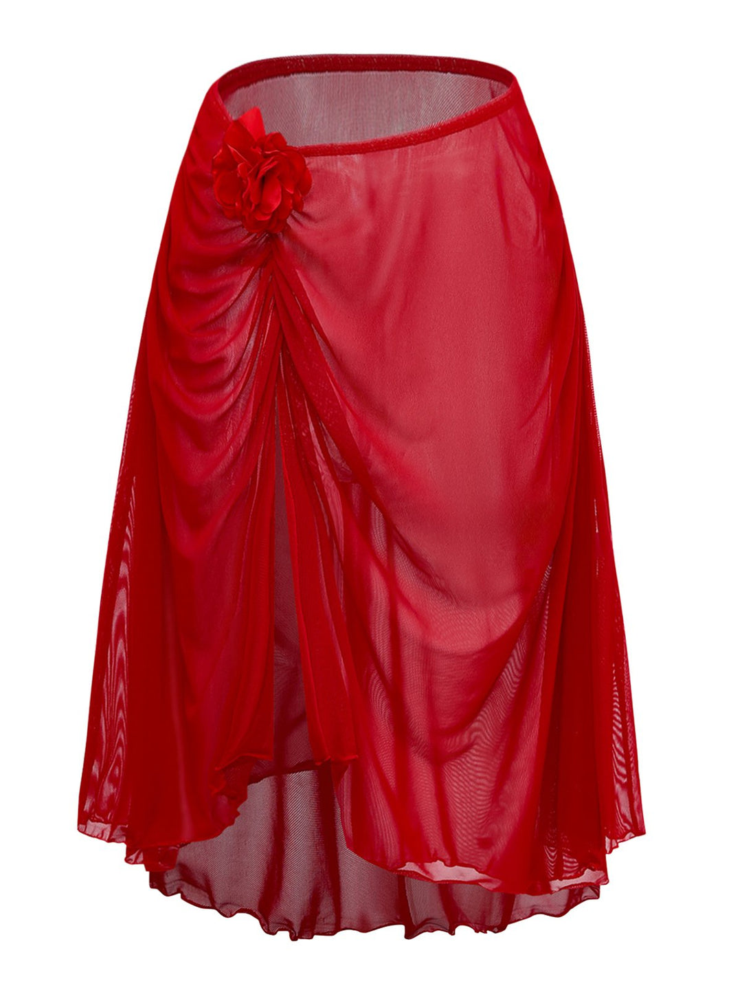 Red 1960s 3D Floral Mesh High-Low Cover-Up - vintage fashion, retro style, elegant red