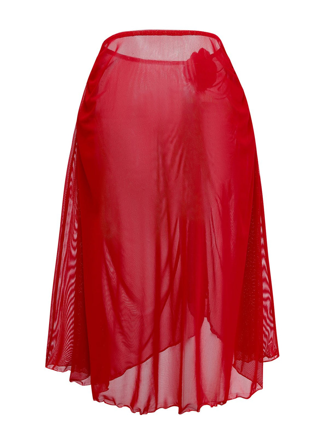 Red 1960s 3D Floral Mesh High-Low Cover-Up - vintage fashion, retro style, elegant red