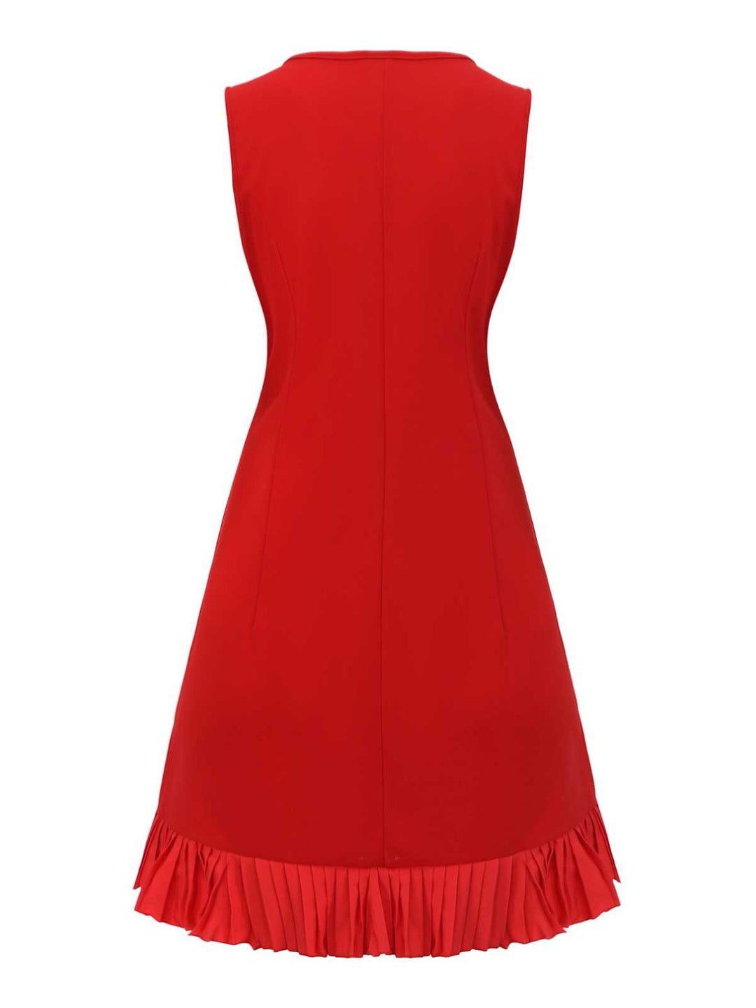 Red 1960s Bow Neck Ruffle Hem Sleeveless Dress - vintage dress, retro fashion, elegant red