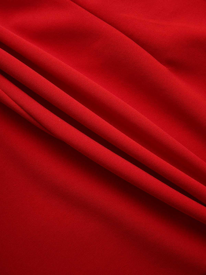Red 1960s Bow Neck Ruffle Hem Sleeveless Dress - vintage dress, retro fashion, elegant red