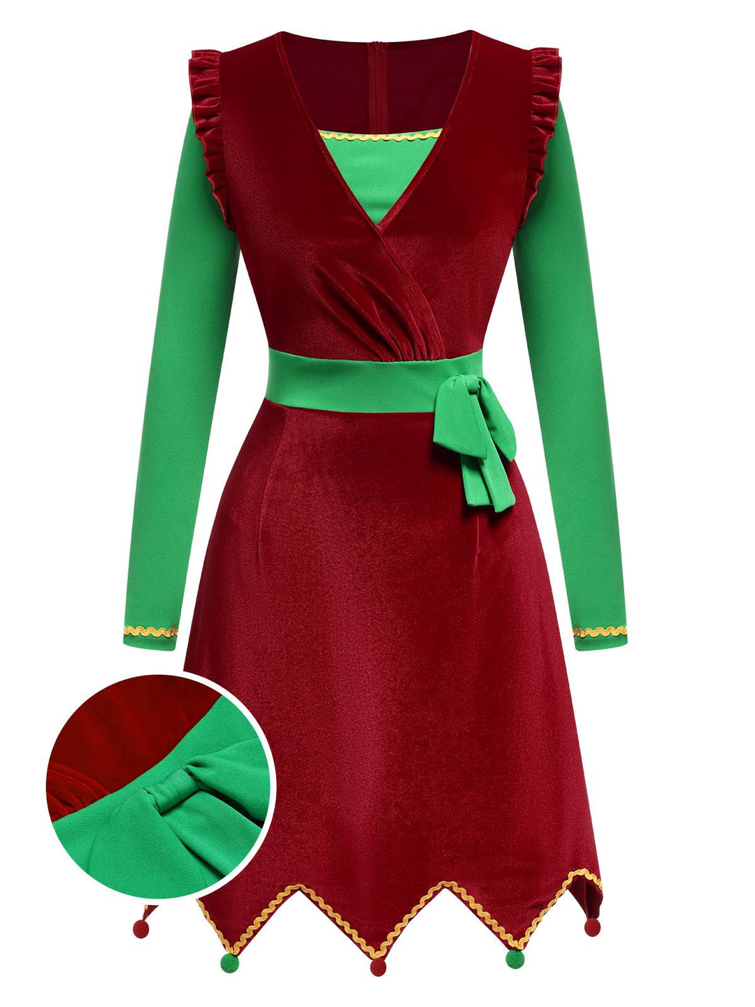 Red 1960s Christmas Wave Hem Contrast Dress, vintage dress, retro fashion - perfect for women who love vintage and retro fashion