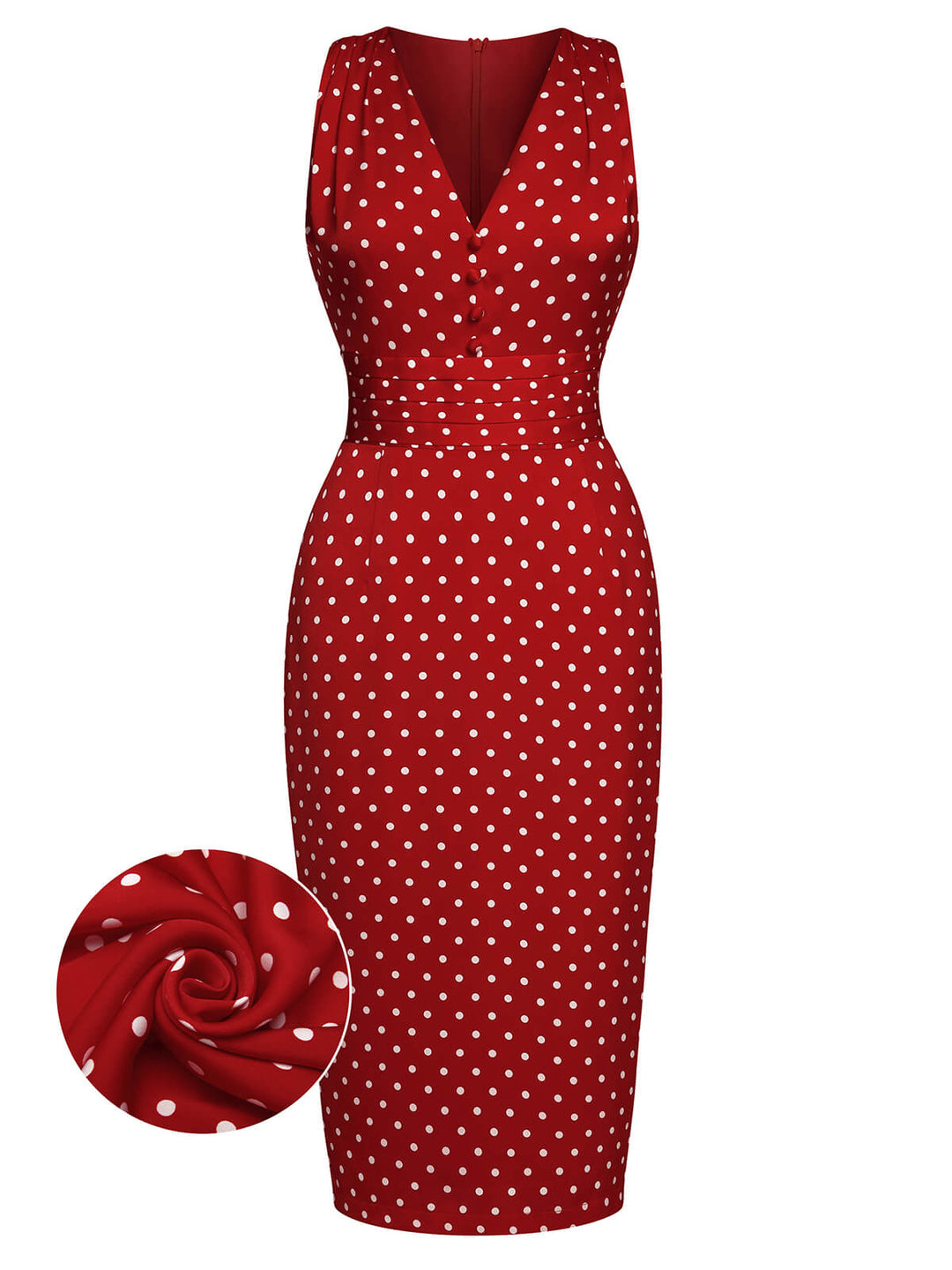 Red 1960s Dots V-Neck Pencil Dress, vintage dress, fashion - perfect for women who love vintage and fashion