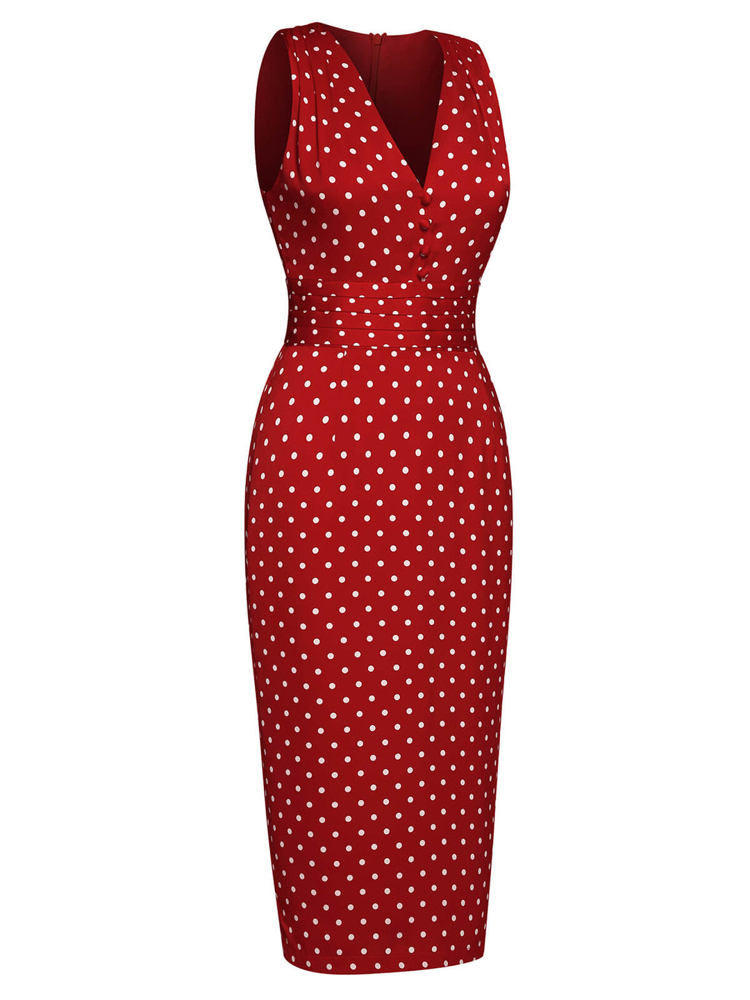 Red 1960s Dots V-Neck Pencil Dress, vintage dress, fashion - perfect for women who love vintage and fashion