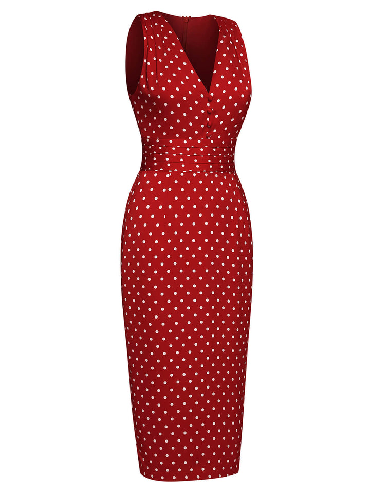 Red 1960s Dots V-Neck Pencil Dress, vintage dress, fashion - perfect for women who love vintage and fashion