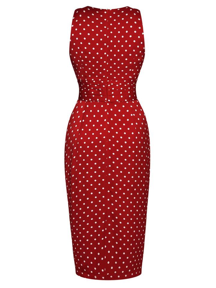 Red 1960s Dots V-Neck Pencil Dress, vintage dress, fashion - perfect for women who love vintage and fashion