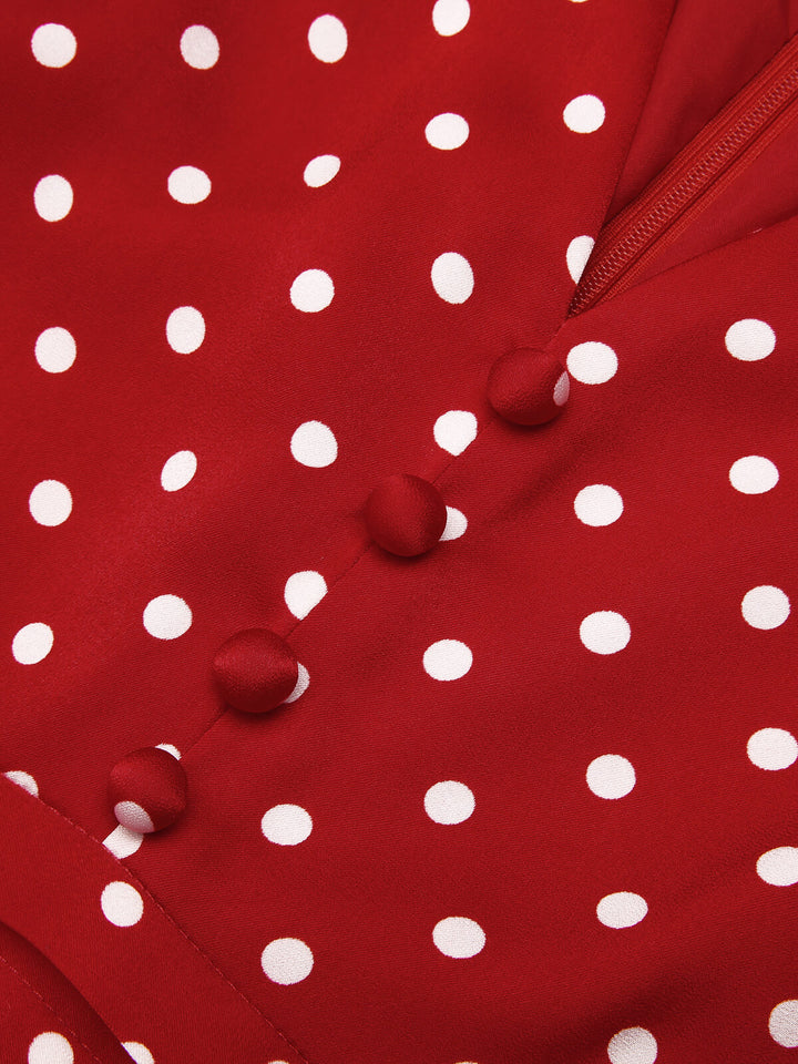 Red 1960s Dots V-Neck Pencil Dress, vintage dress, fashion - perfect for women who love vintage and fashion