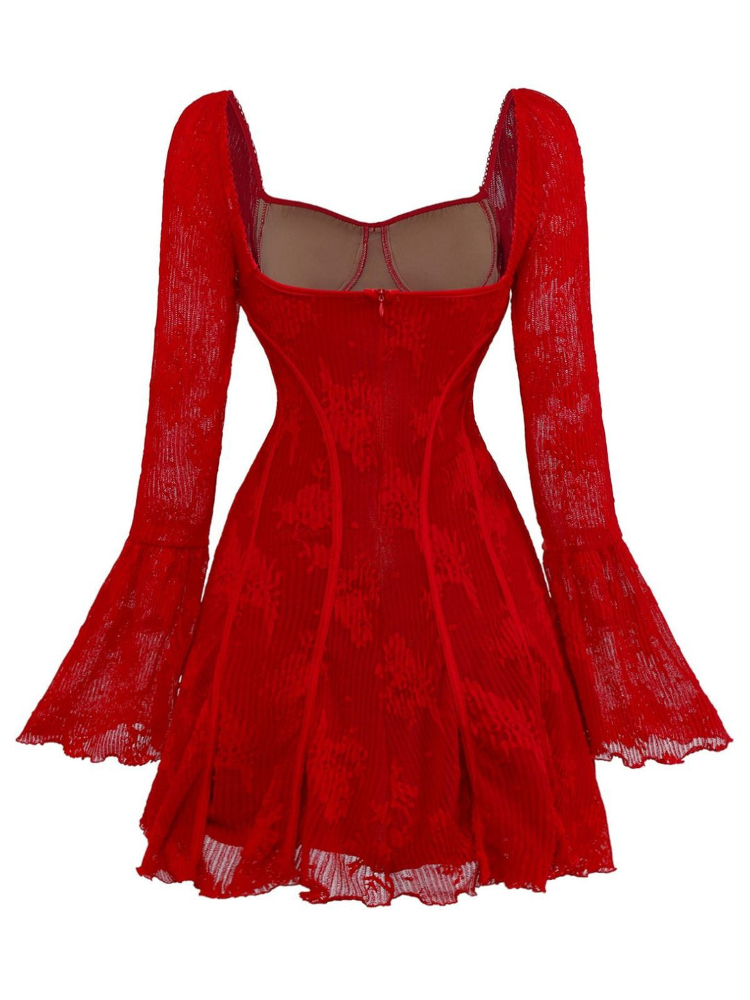 Red 1960s Floral Bow Bell-Sleeve Knit Dress - vintage dress, retro fashion, elegant red