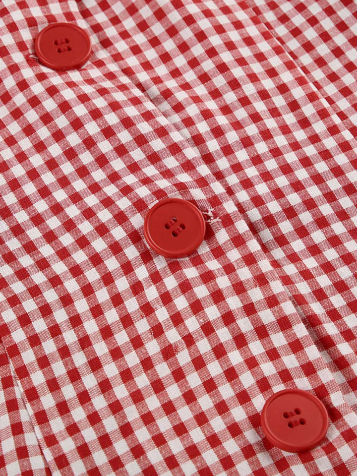Red 1960s Gingham Plaid Button Sleeveless Dress - vintage dress, retro fashion, elegant red