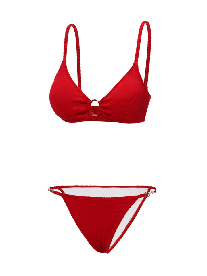 Red Glitter Ring Straps Bikini Set - vintage fashion, retro style, elegant red