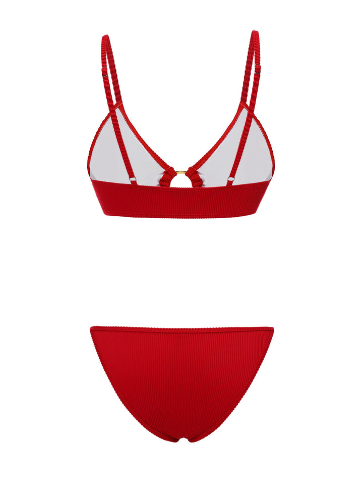 Red Glitter Ring Straps Bikini Set - vintage fashion, retro style, elegant red