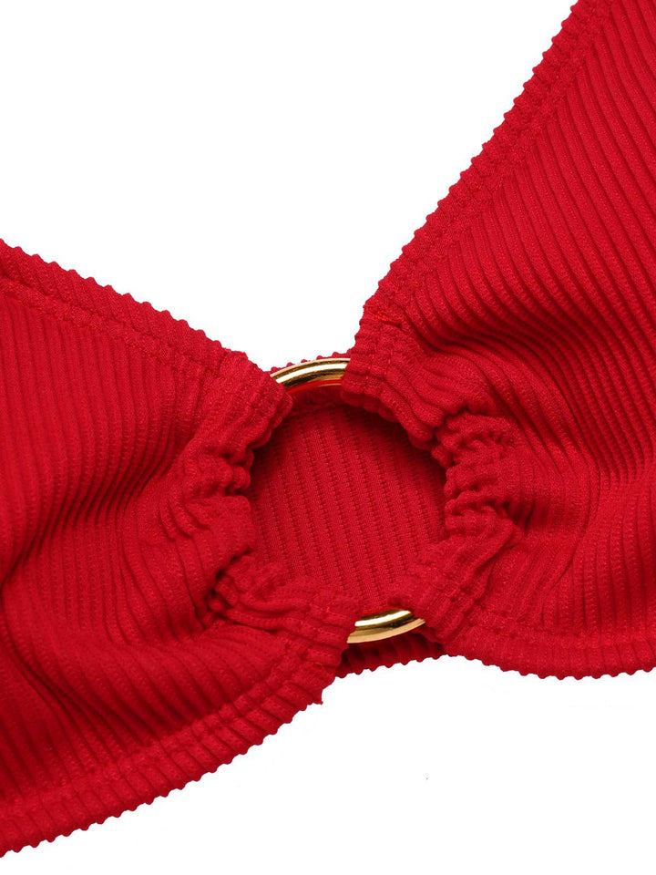 Red Glitter Ring Straps Bikini Set - vintage fashion, retro style, elegant red
