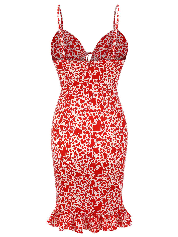 Red 1960s Heart Strap Fishtail Dress, vintage dress, retro fashion - perfect for women who love vintage and retro fashion