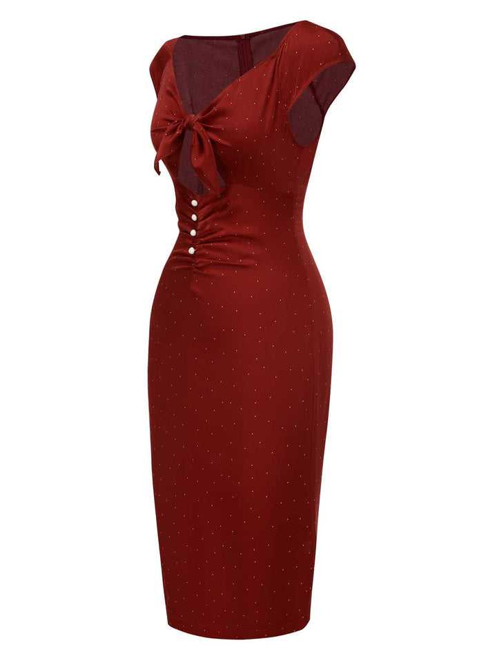 Red 1960s Hollow Out Button Satin Dress — the kind of 1960s dress that makes strangers smile