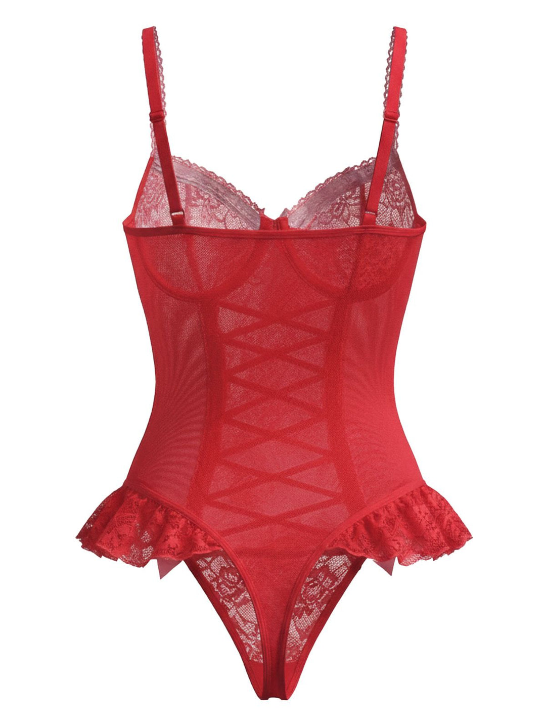 Red Lace Bow Corset Lingerie With Stocking - vintage fashion, retro style, elegant red