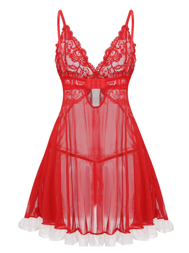 Red Lace Slip Nightgown Set - vintage nightgown, retro sleepwear, elegant red