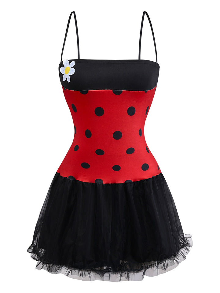 Red 1960s Miraculous Ladybug Cosplay Costume Set - vintage fashion, retro style, elegant red