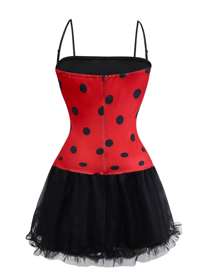 Red 1960s Miraculous Ladybug Cosplay Costume Set - vintage fashion, retro style, elegant red