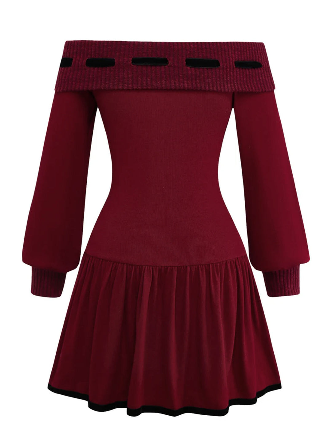 Red 1960s Off-Shoulder Bow Knit Lantern Sleeve Dress, vintage dress, retro fashion - perfect for women who love vintage and retro fashion