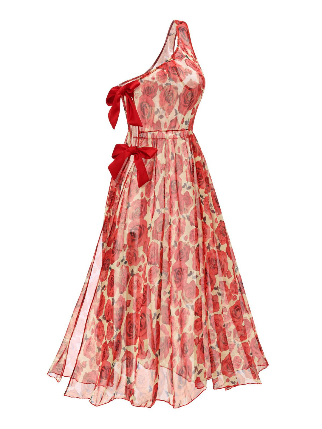 2PCS Red 1960s Glitter Ring Bikini Set &amp; Roses Cover-Up: 1960s Riviera elegance, reimagined for her