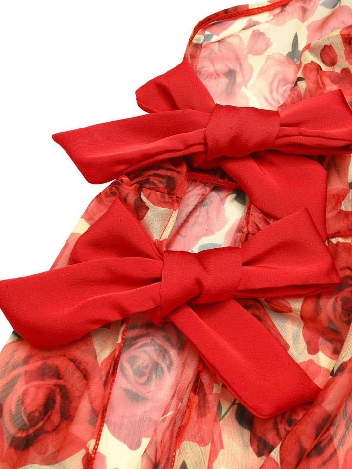 2PCS Red 1960s Glitter Ring Bikini Set &amp; Roses Cover-Up — because 1960s glamour never goes out of style