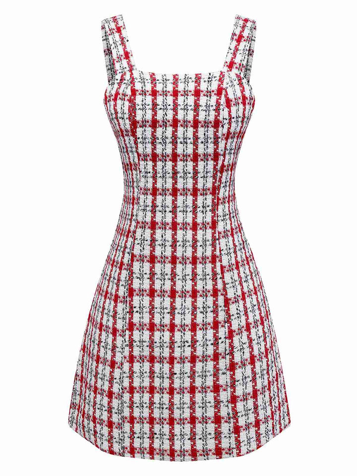 Red 1960s Plaid Tweed Vest Dress - vintage dress, retro fashion, elegant red
