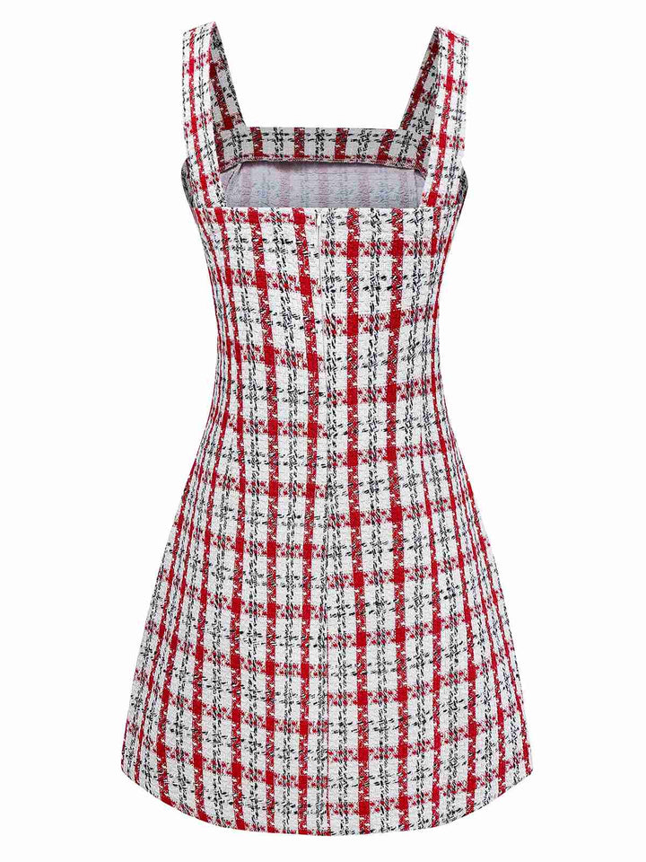 Red 1960s Plaid Tweed Vest Dress - vintage dress, retro fashion, elegant red